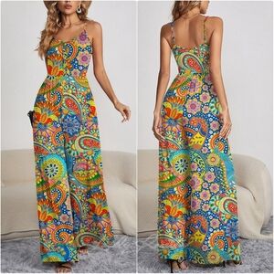 Boho Spaghetti Strap Wide Leg Jumpsuit